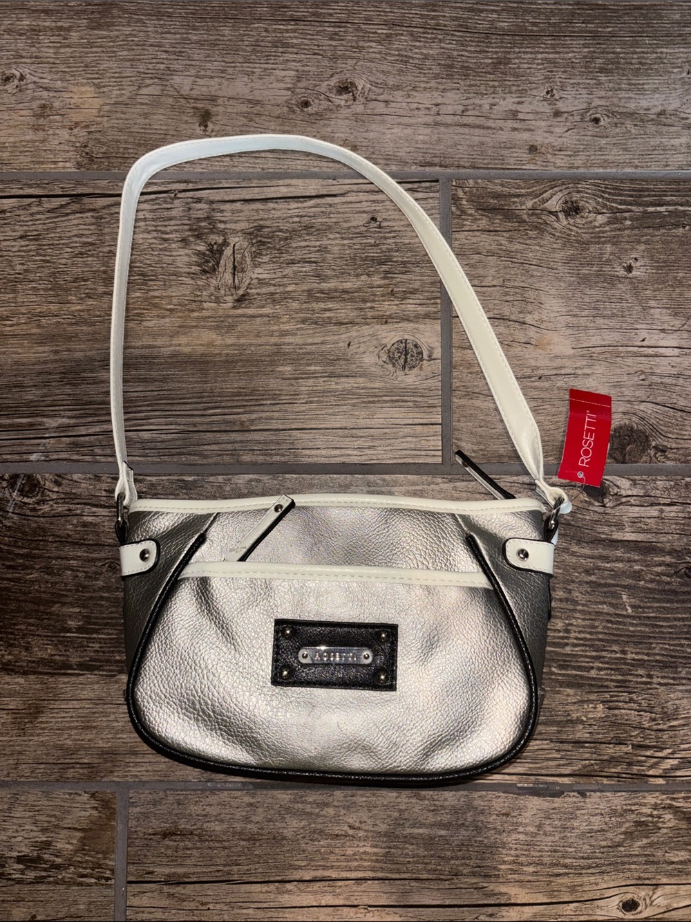 Rosetti Metallic Silver and White Shoulder Bag